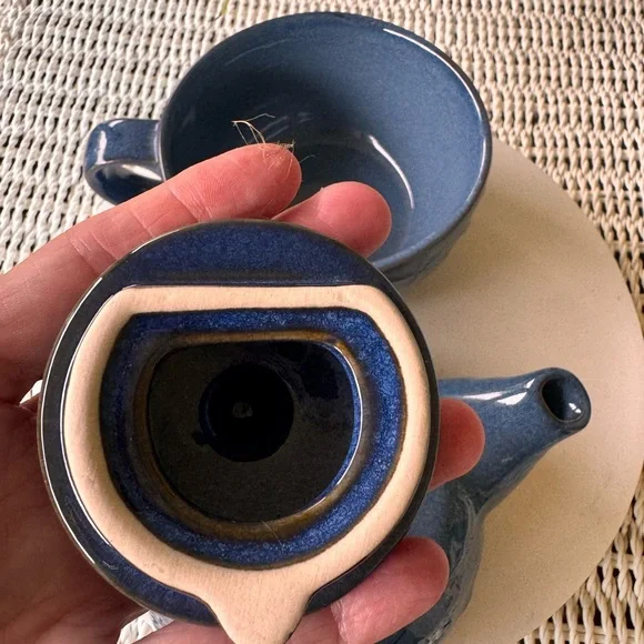 Pier 1 Elegant Blue Ceramic Teapot Set - Picture 8 of 10